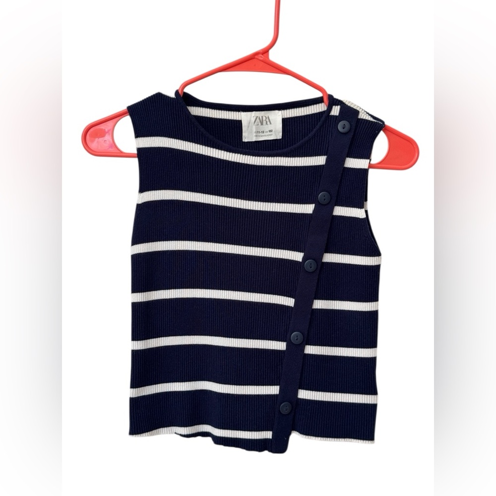 Zara Kids Navy and White Buttoned Tank Top Sweater
